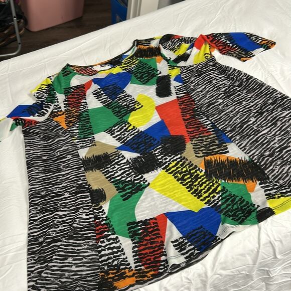 Ali Miles Tunic Top XL Multi Color Retro Geometric Loud Art To Wear Semi Sheer - Picture 5 of 10